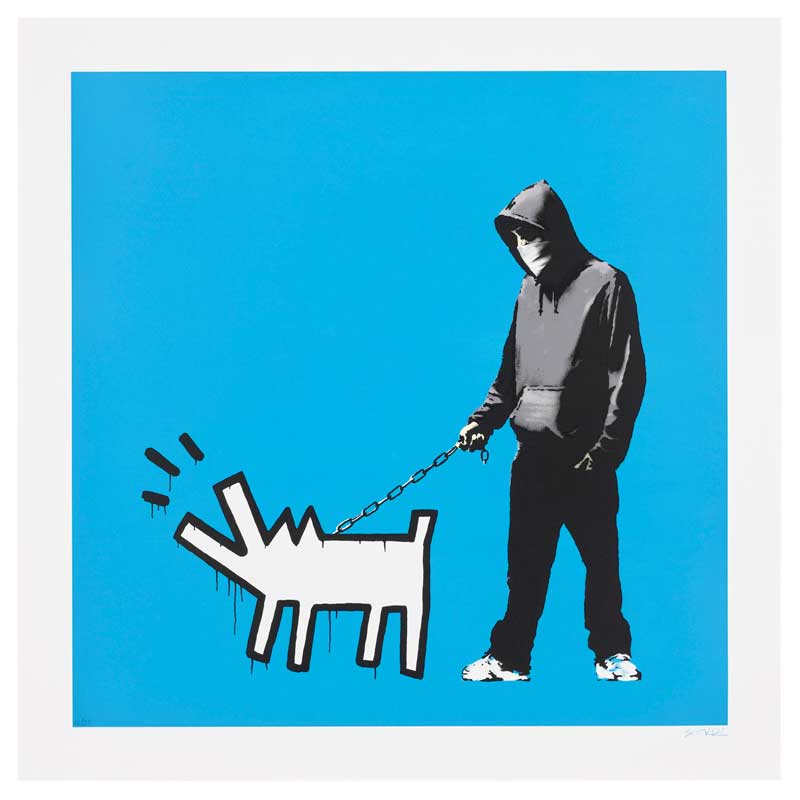 Amura,AmuraWorld,AmuraYachts, Banksy, <em><i>Choose Your Weapon (Sky Blue</i></em><em><i>)</i></em>. Serigrafía a color, 2010, sobre papel avitelado, firmada y numerada 12/25 en crayón azul.