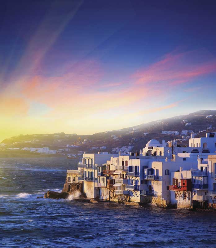 Sunset in Little Venice, Mykonos.
